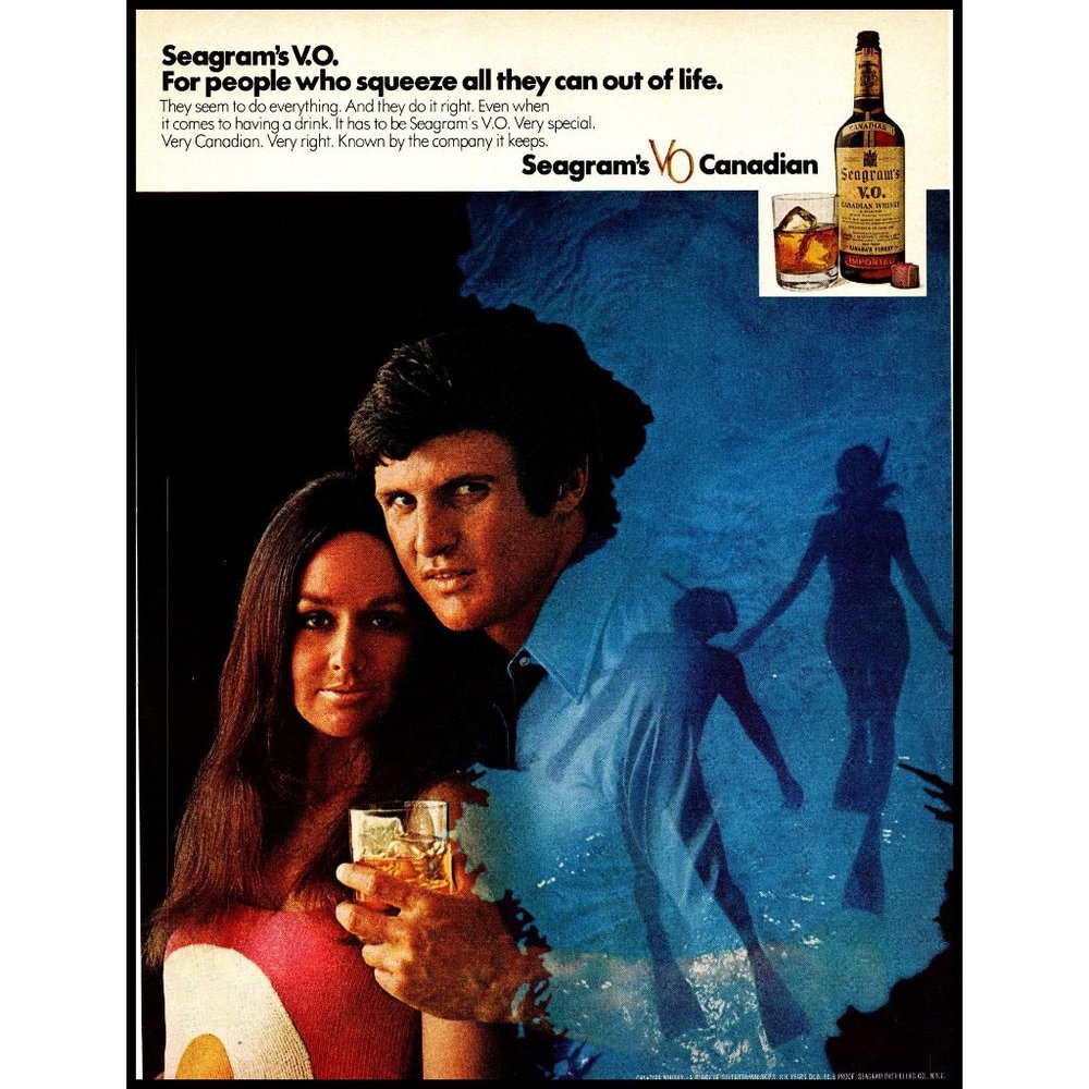 1971 Seagram's V.O. Canadian Whisky Vintage Print Ad Snorkeling Coral Wall Art